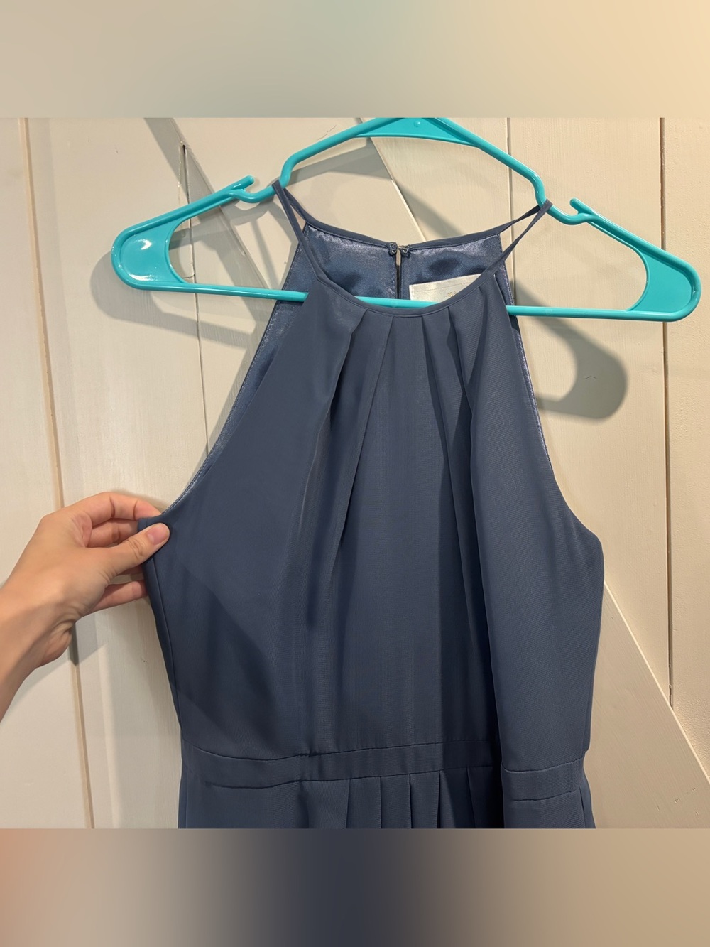 French Blue Chiffon Evening Gown - Picture 3 of 8